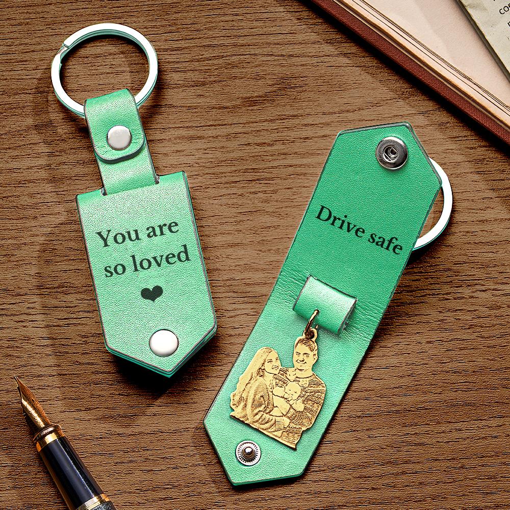 Custom Photo Leather Drive Safe Keychain With Engraved Text Key Ring Annivesary Gifts For Men
