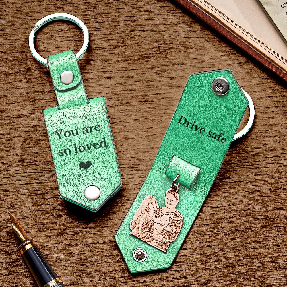 Custom Photo Leather Drive Safe Keychain With Engraved Text Key Ring Annivesary Gifts For Men