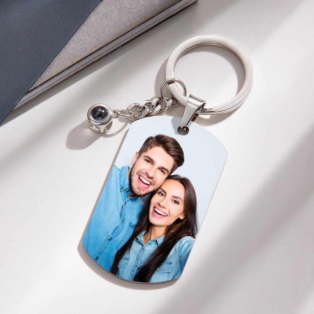 Custom Projection Photo Engraved Keychain Simple Couple Commemorate Gift