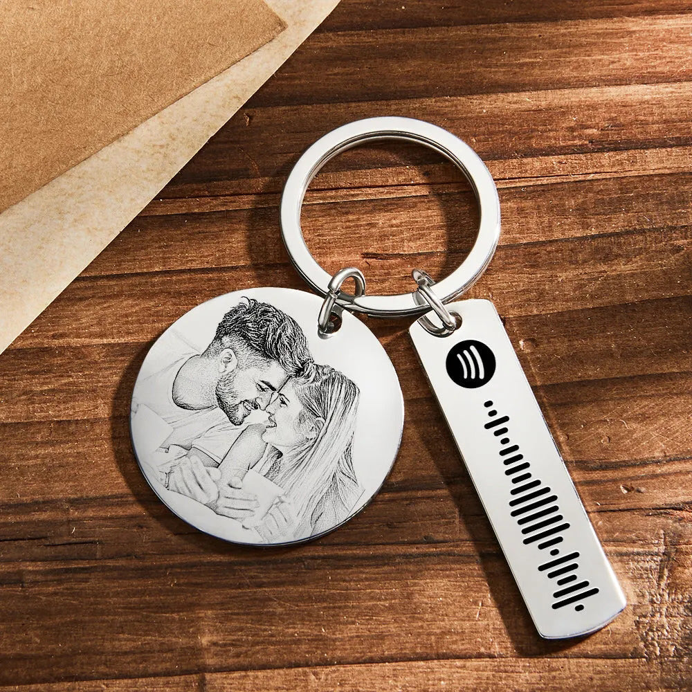 Custom Moon Phase Keychain Photo Spotify Keychain Personalized Stainless Steel Key Chains Valentine's Day Gift