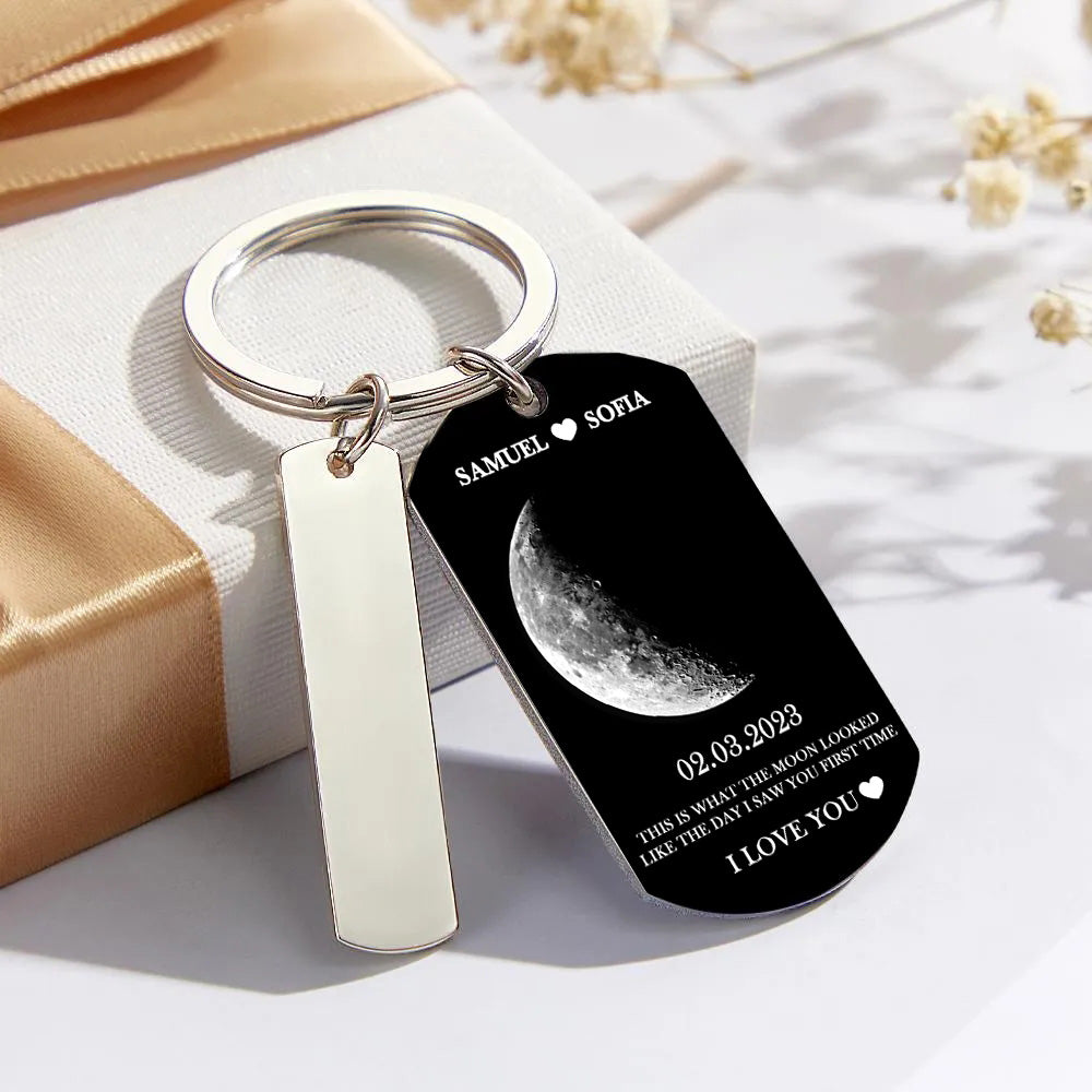 Custom Moon Phase Tag Keychain Personalized Spotify Custom Picture & Music Song Code Couples Photo Keyring Mother's Day Gift