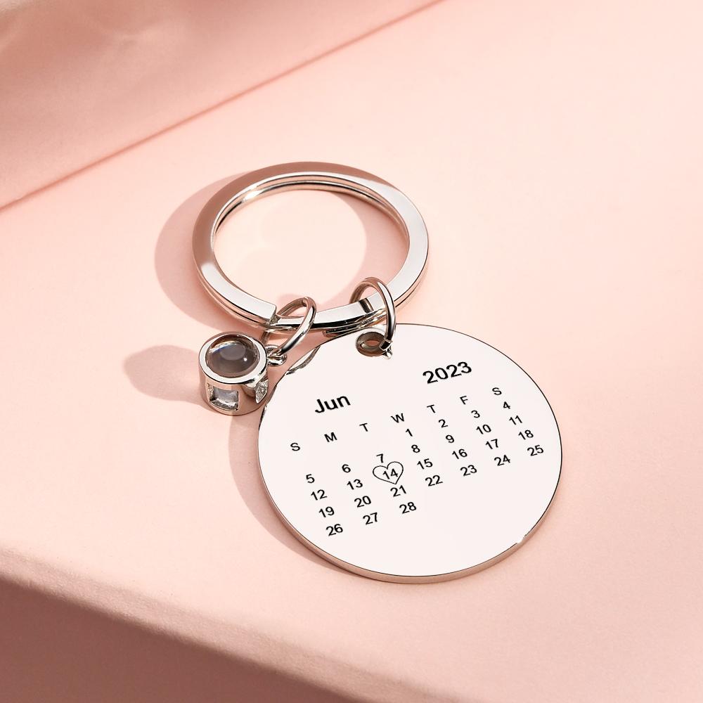 Custom Photo Projection Keychain Personalized Calendar with Text Key Ring