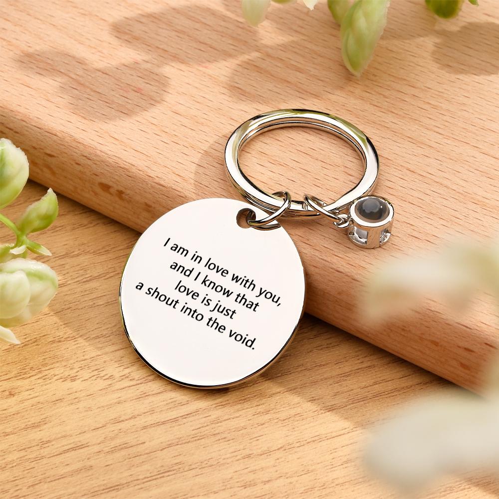 Custom Photo Projection Keychain Personalized Calendar with Text Key Ring