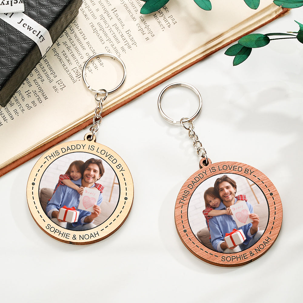 Custom Photo Keychain Personalized Wooden Round Keychain Father's Day Gift