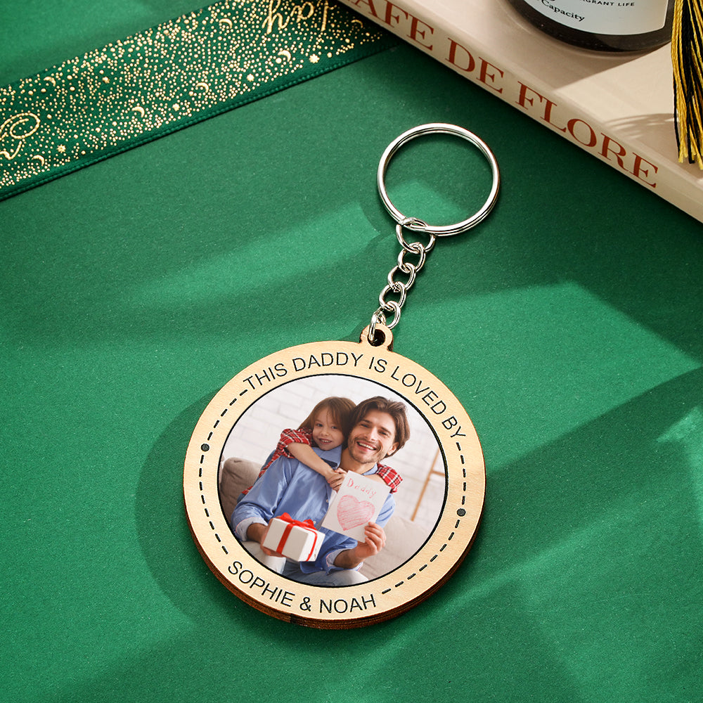 Custom Photo Keychain Personalized Wooden Round Keychain Father's Day Gift
