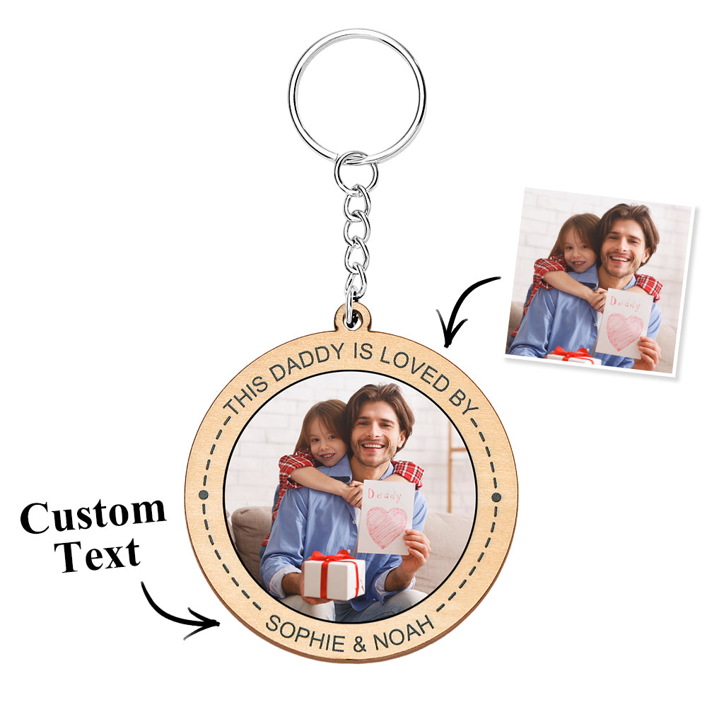 Custom Photo Keychain Personalized Wooden Round Keychain Father's Day Gift