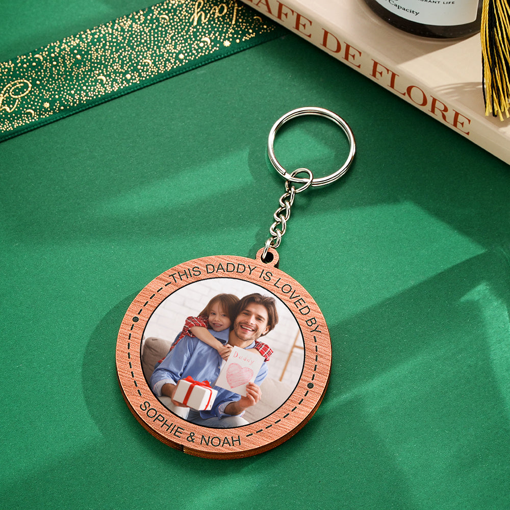 Custom Photo Keychain Personalized Wooden Round Keychain Father's Day Gift