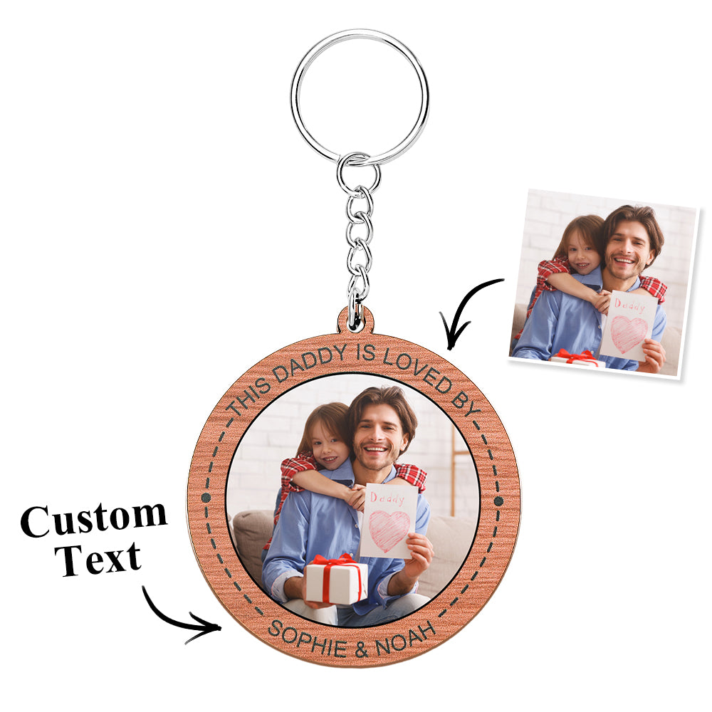Custom Photo Keychain Personalized Wooden Round Keychain Father's Day Gift