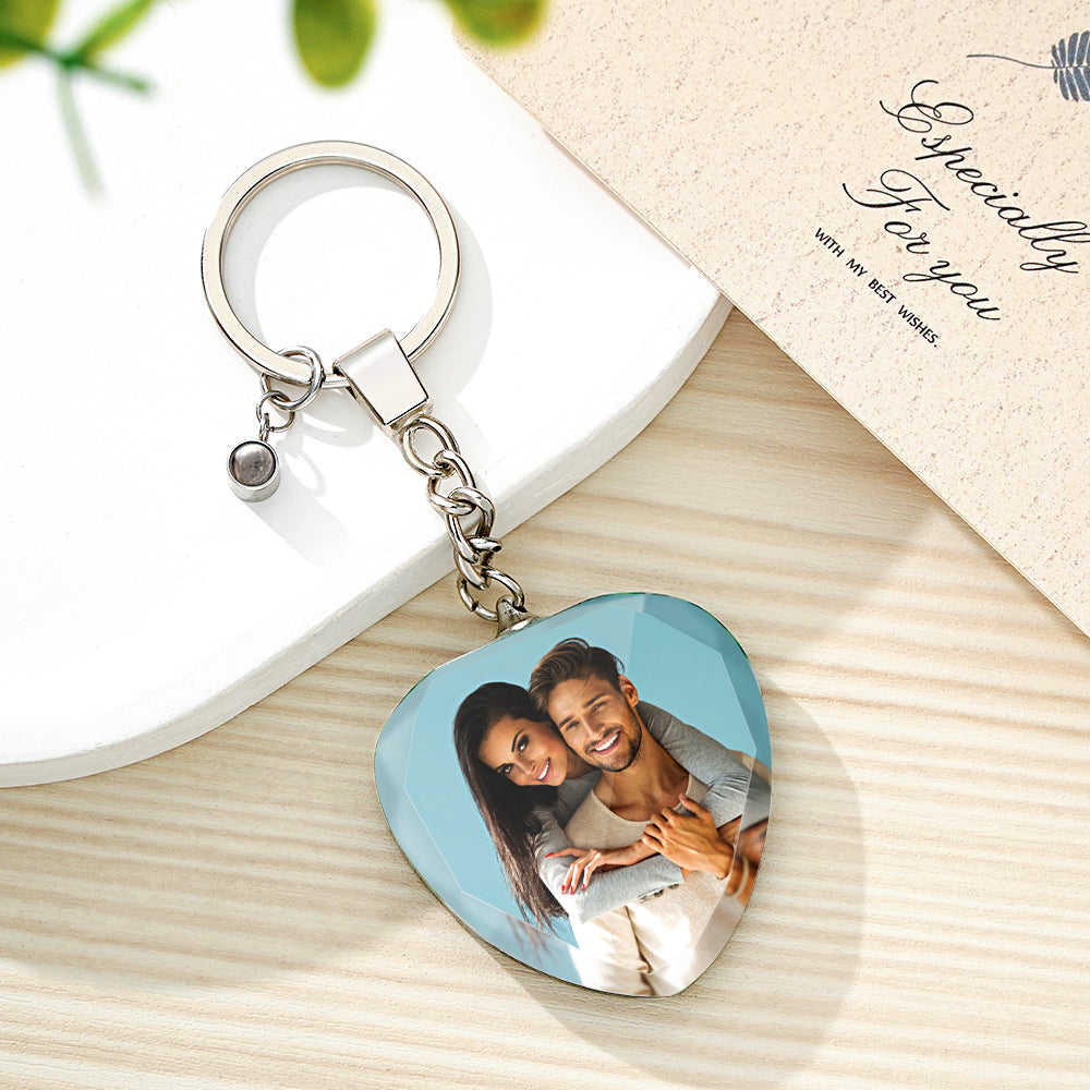 Custom Photo Projection Keychain Crystal Keychain Couple's Heart-shaped