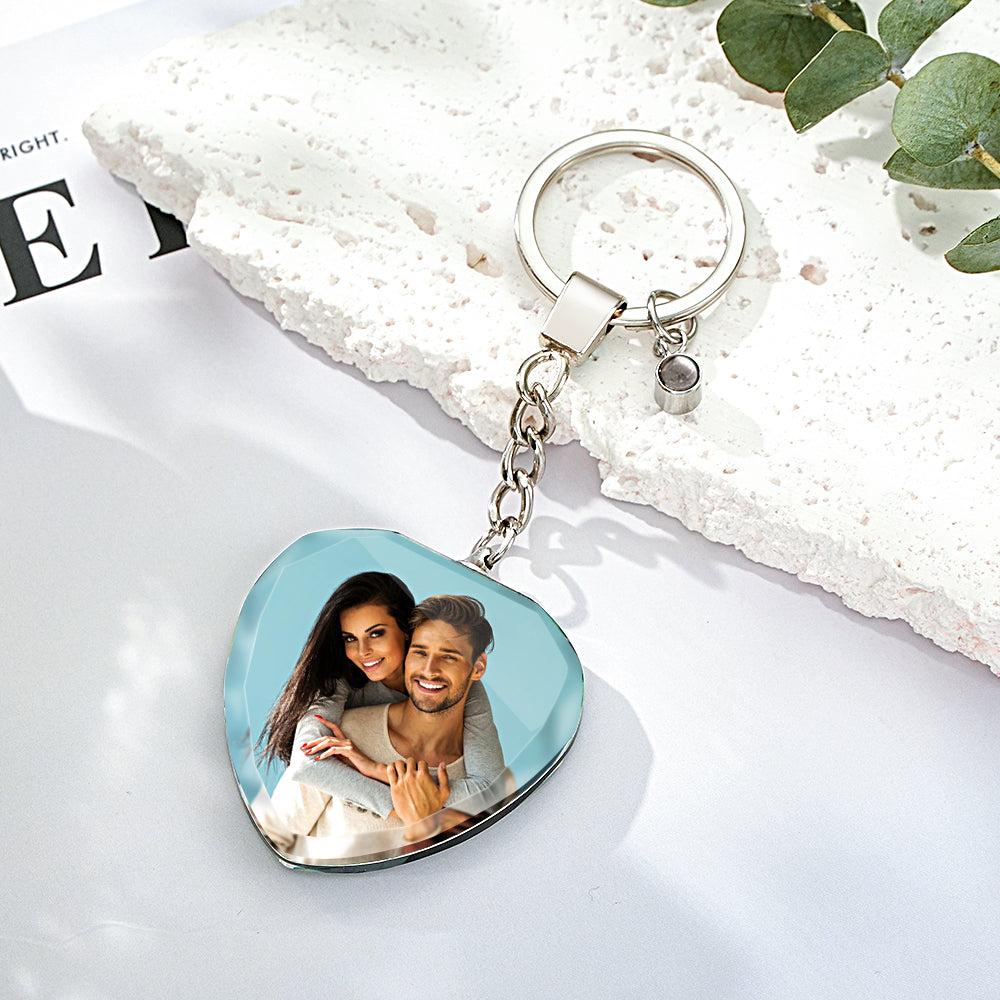 Custom Photo Projection Keychain Crystal Keychain Couple's Heart-shaped