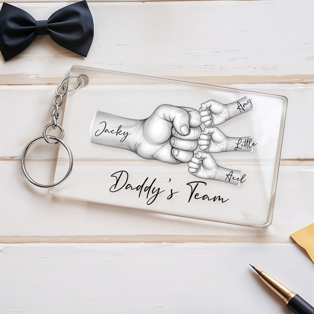Personalized Daddy's Team Fist Bump Keychain, Custom Dad Acrylic Keychain, Father's Day Gift from Kids, Father's Day Gift for Daddy Grandpa
