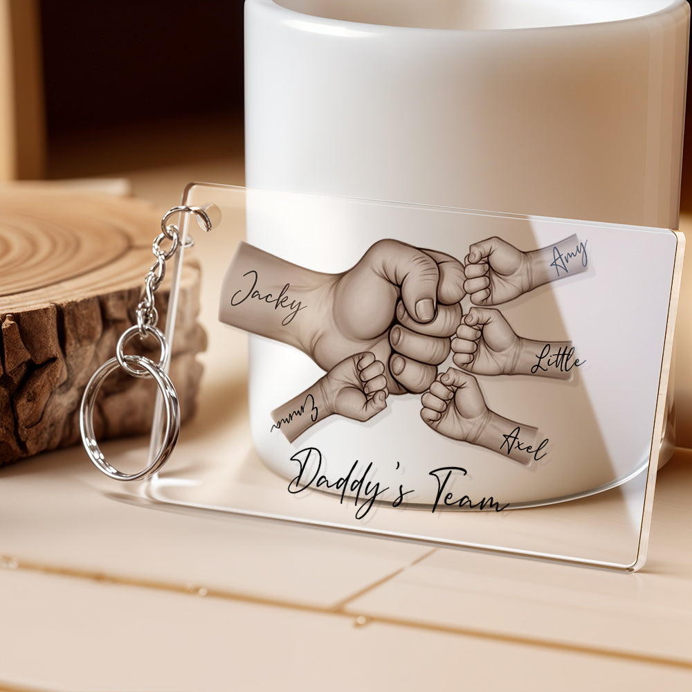 Personalized Daddy's Team Fist Bump Keychain, Custom Dad Acrylic Keychain, Father's Day Gift from Kids, Father's Day Gift for Daddy Grandpa