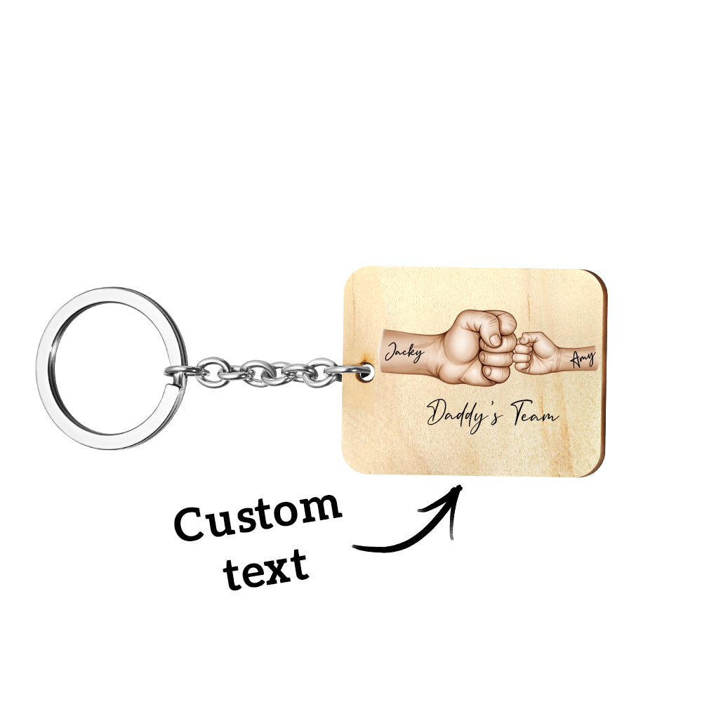 Custom Keychain Daddy's Team Fist Bump Personalized Wooden Keychain Father's Day Gift For Dad, For Grandpa, For Husband