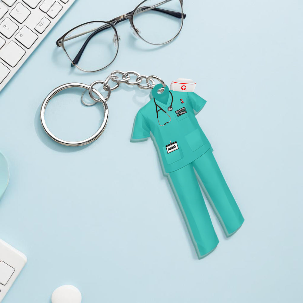 Custom Nurse Uniform Personalized Acrylic Keychain With Text Unique Gift For Nurse