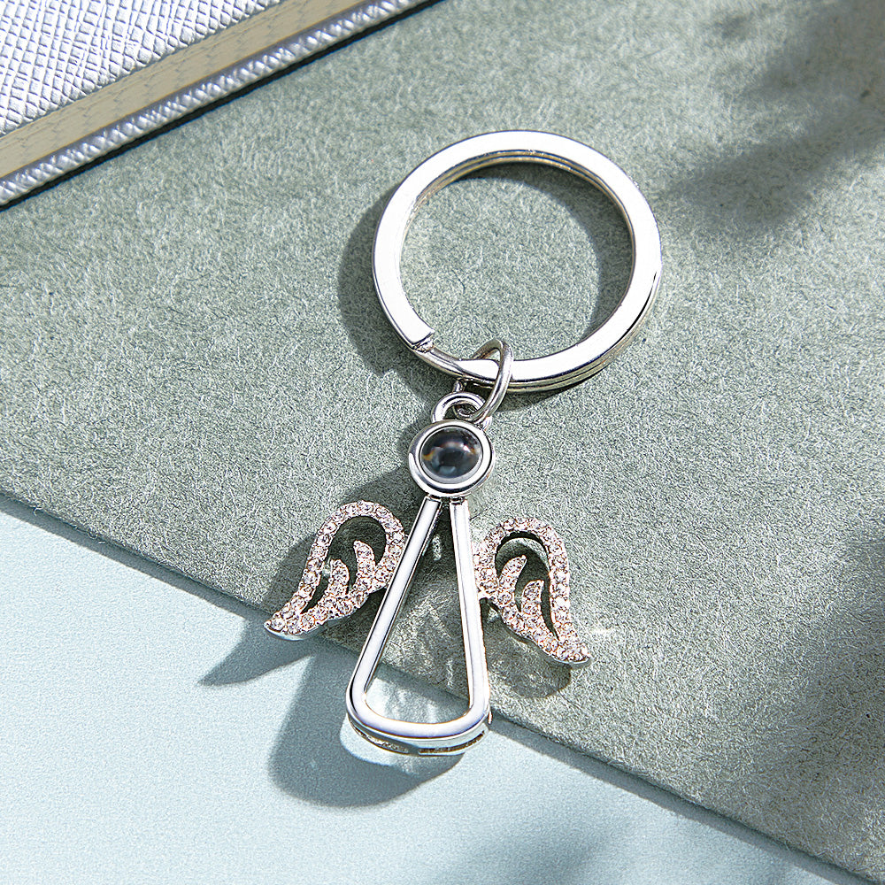 Personalized Angel Photo Keychain Projection Gem Ornament Memorial Gifts For Her