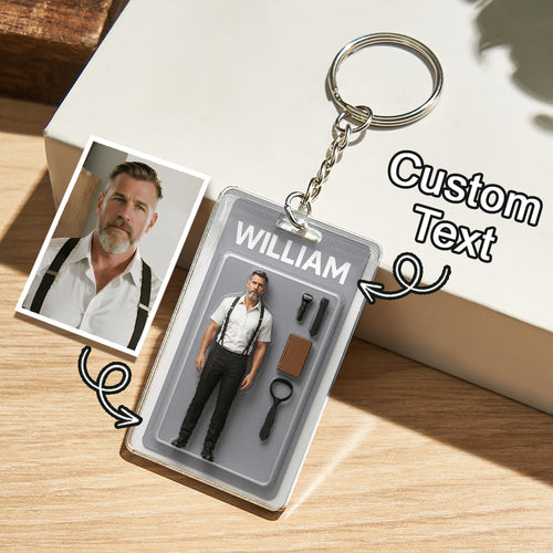 3D Effect Action Figure Pack Packaging Toy Box Style Art Gift Personalized Acrylic Keychain Gift for Mom