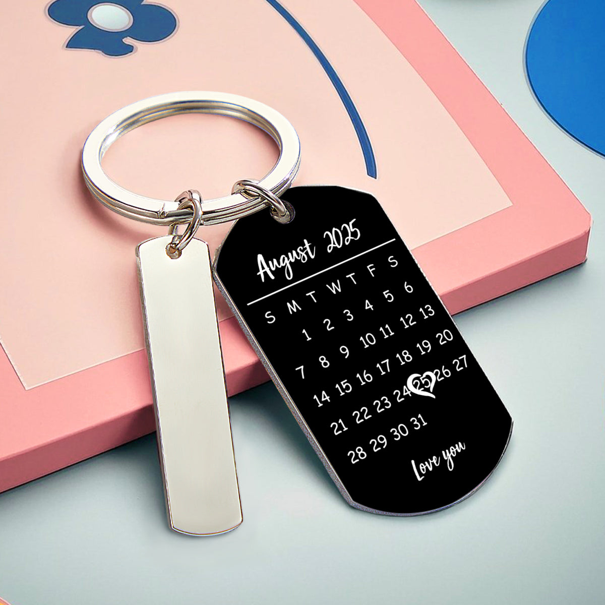 Personalized Spotify Cartoon Style Calendar Keychain Custom Picture & Music Song Code Couples Photo Keyring Gifts for Valentine's Day