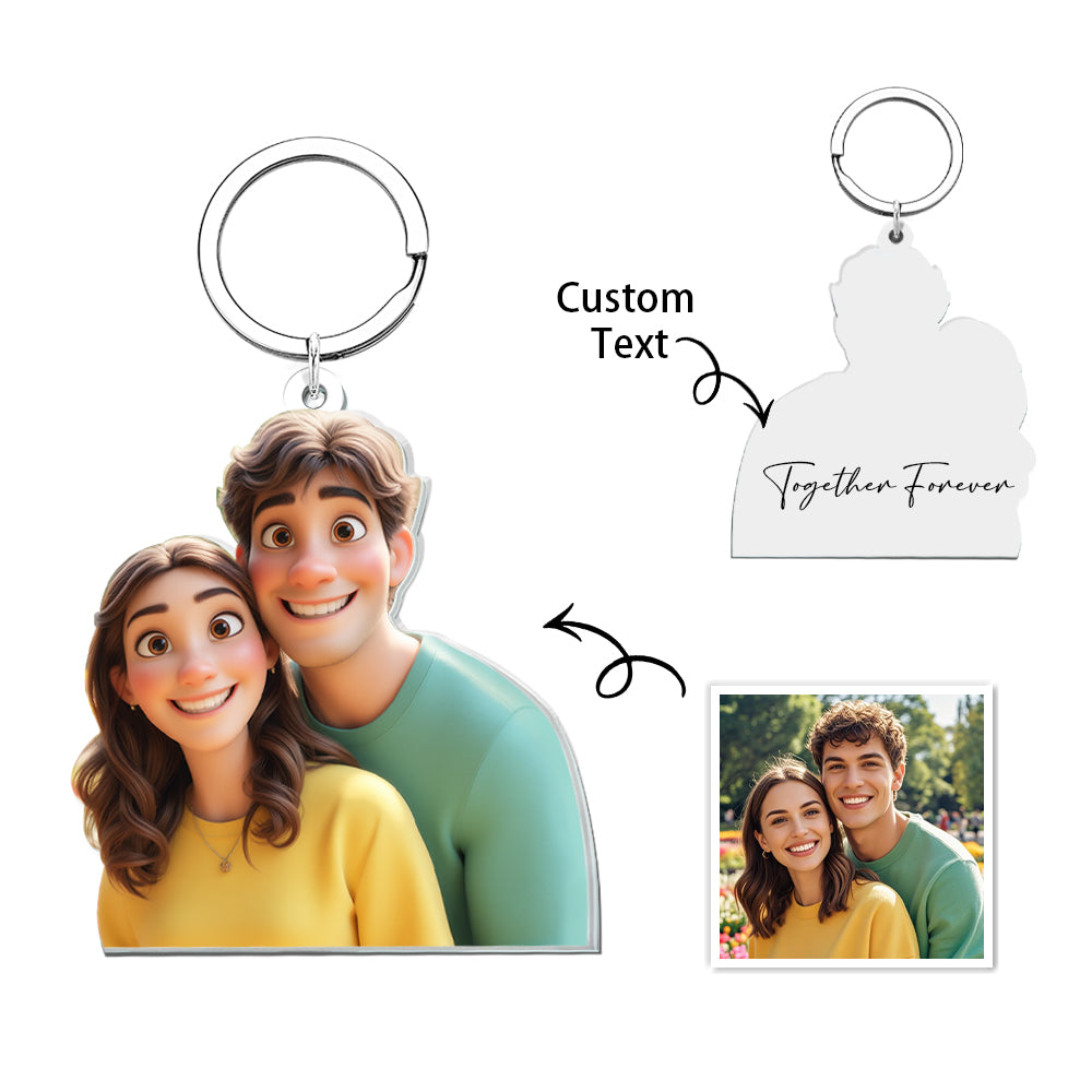 Custom Cartoon Style Photo Keychain Titanium Steel Keychain Memorial Gifts Couple Gifts