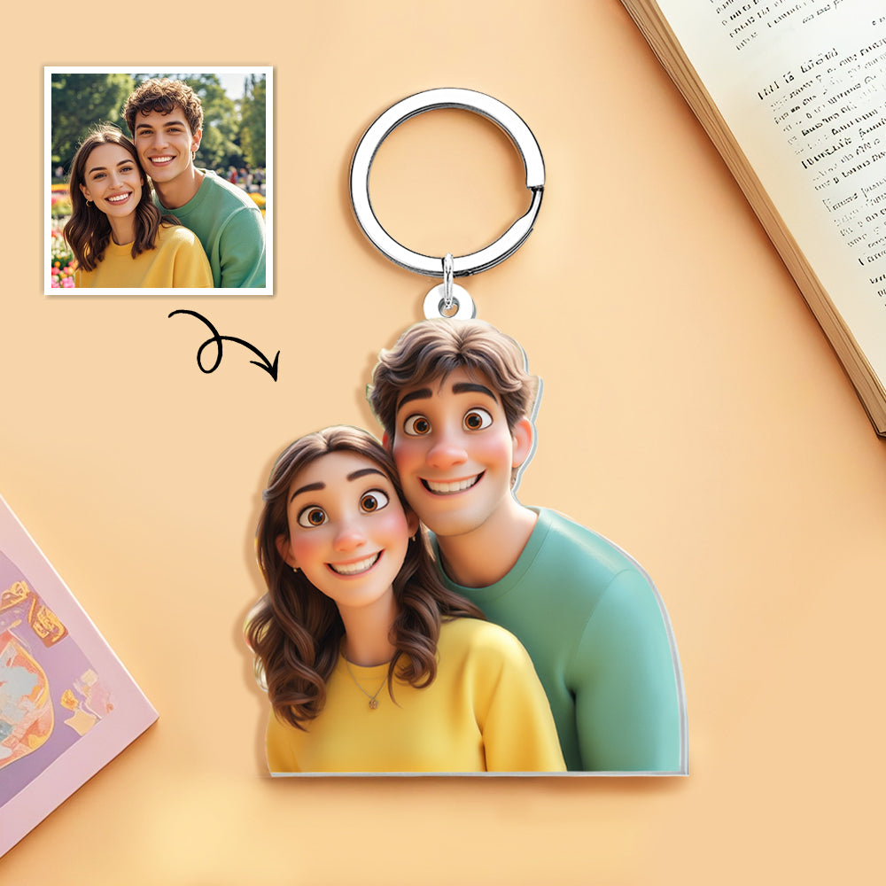Custom Cartoon Style Photo Keychain Titanium Steel Keychain Memorial Gifts Couple Gifts