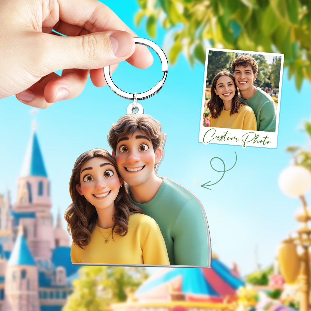 Custom Cartoon Style Photo Keychain Titanium Steel Keychain Memorial Gifts Couple Gifts