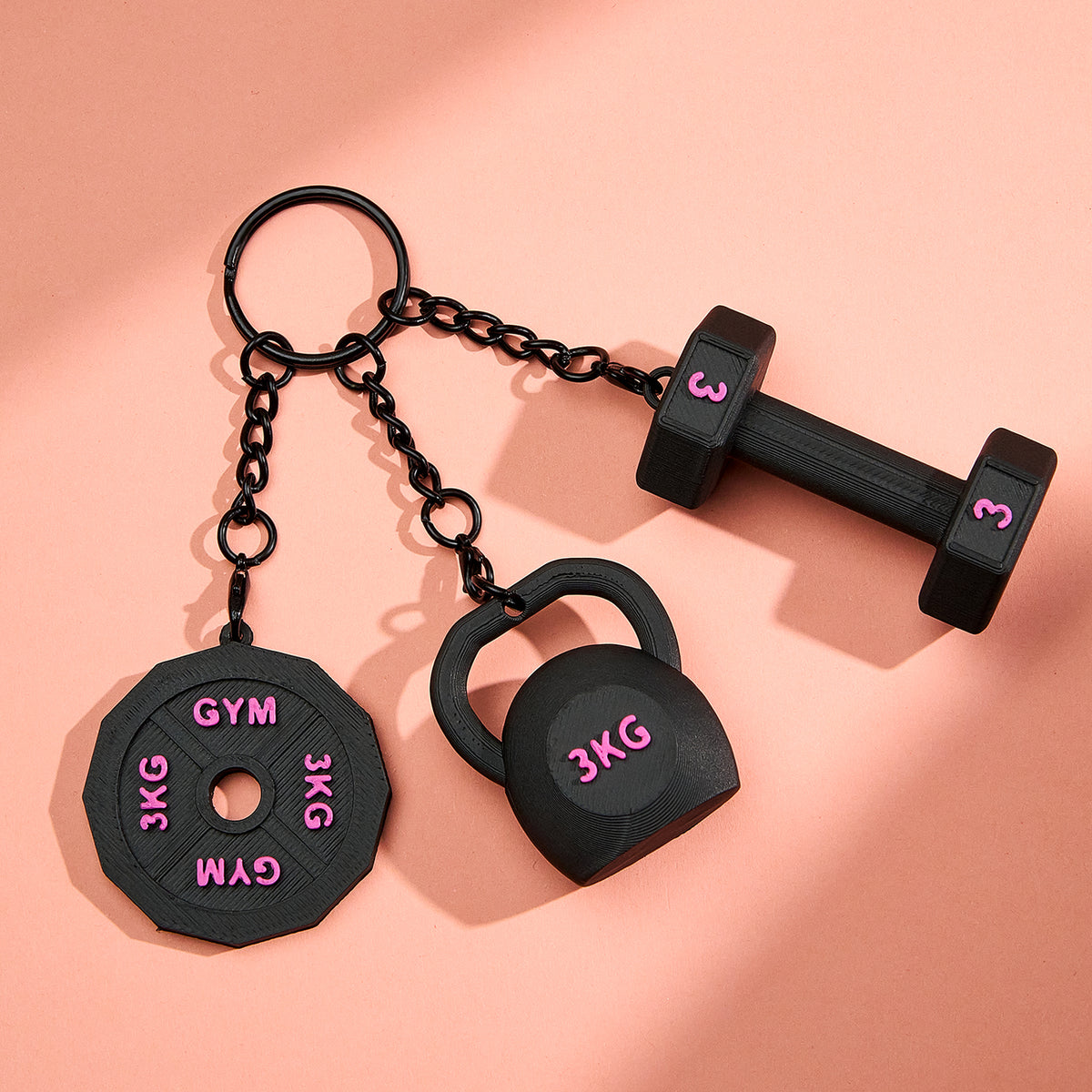 Personalized 3D Printed Dumbbell Kettlebell Weight Plate Mix Bag Charm Keychain with Name Birthday Gym Sports Gift for Fitness Enthusiasts
