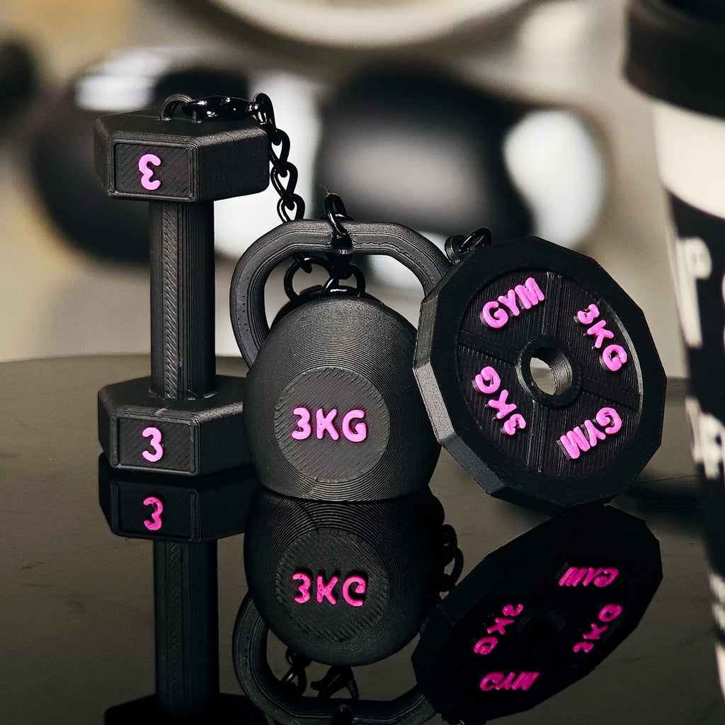 Personalized 3D Printed Dumbbell Kettlebell Weight Plate Mix Bag Charm Keychain with Name Birthday Gym Sports Gift for Fitness Enthusiasts