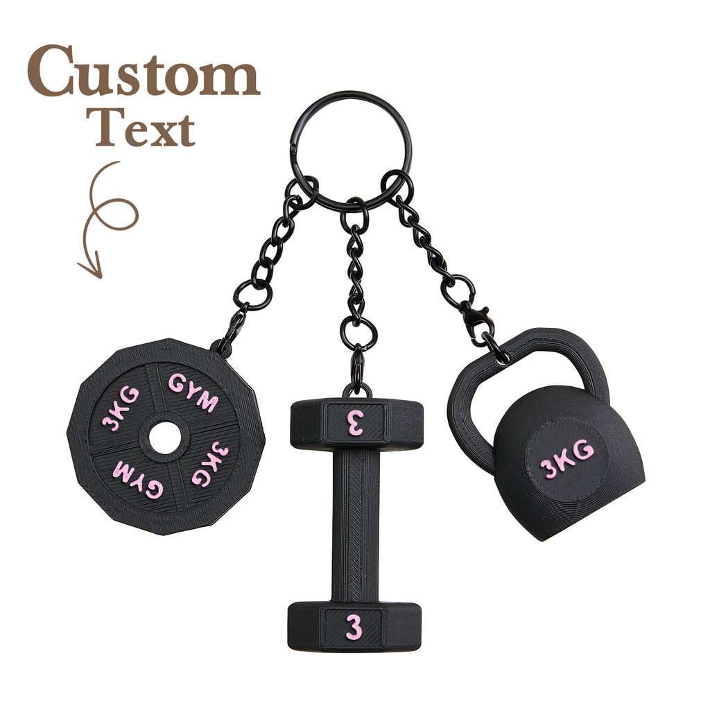 Personalized 3D Printed Dumbbell Kettlebell Weight Plate Mix Bag Charm Keychain with Name Birthday Gym Sports Gift for Fitness Enthusiasts