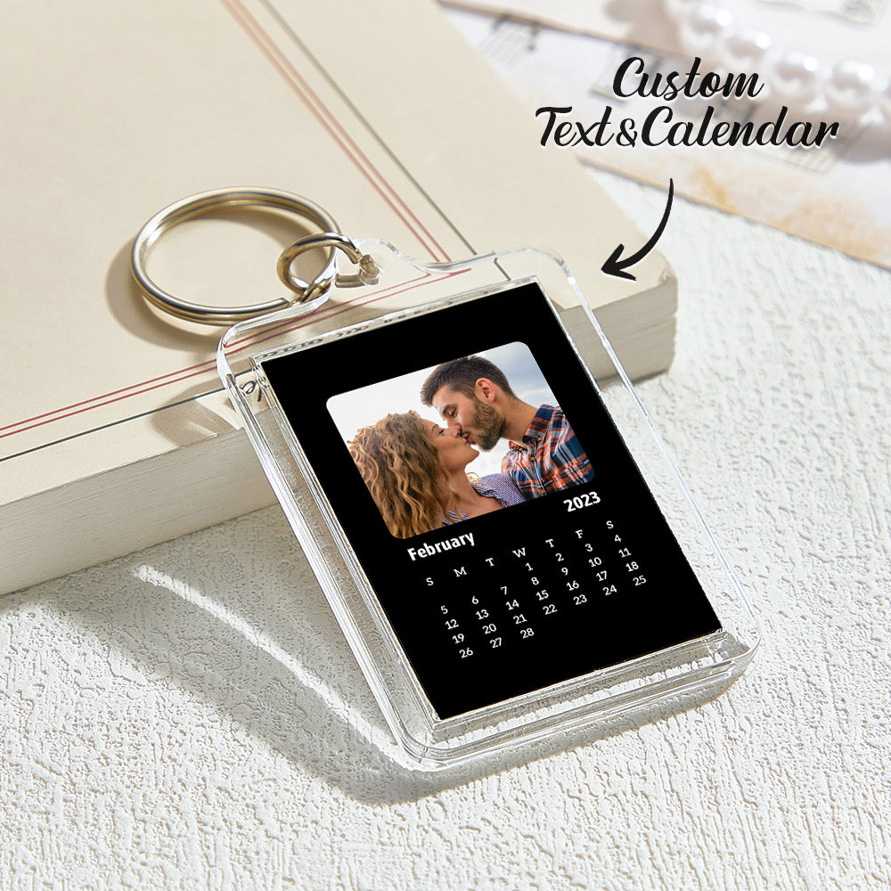 Custom Photo Engraved Calendar Keychain Personalized Colorful Acrylic Keychain Gifts for Couples