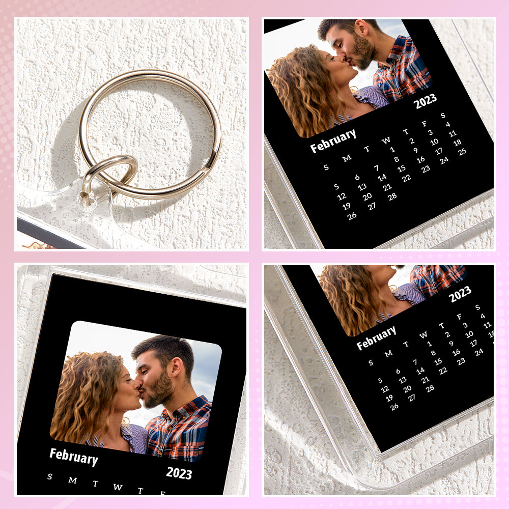 Custom Photo Engraved Calendar Keychain Personalized Colorful Acrylic Keychain Gifts for Couples