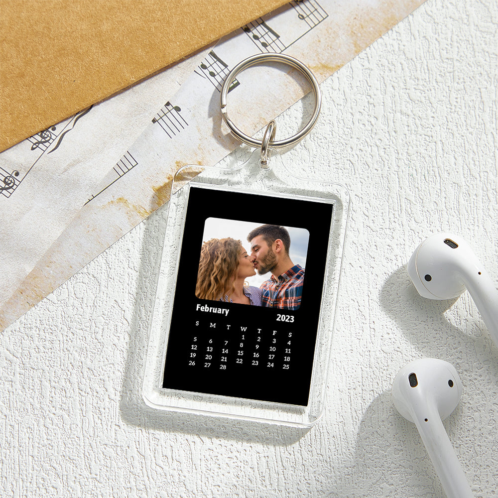 Custom Photo Engraved Calendar Keychain Personalized Colorful Acrylic Keychain Gifts for Couples