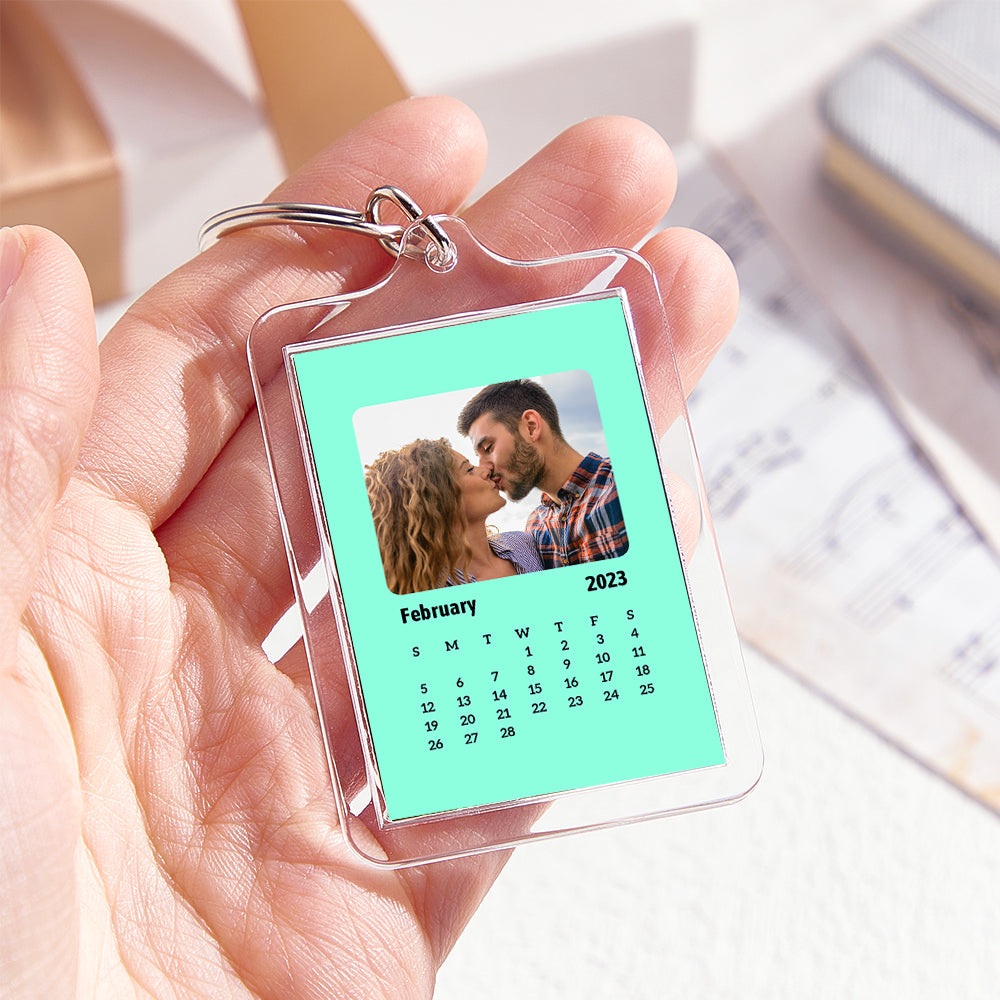 Custom Photo Engraved Calendar Keychain Personalized Colorful Acrylic Keychain Gifts for Couples