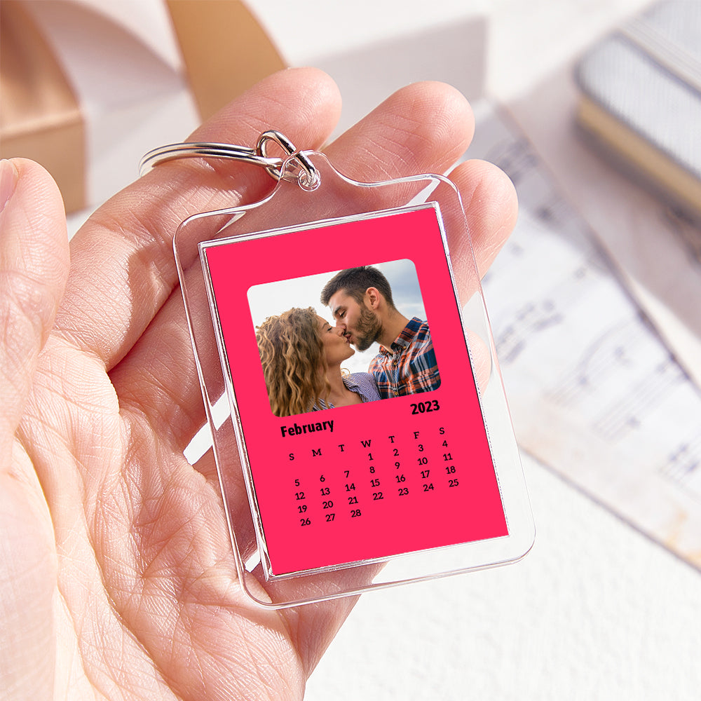 Custom Photo Engraved Calendar Keychain Personalized Colorful Acrylic Keychain Gifts for Couples