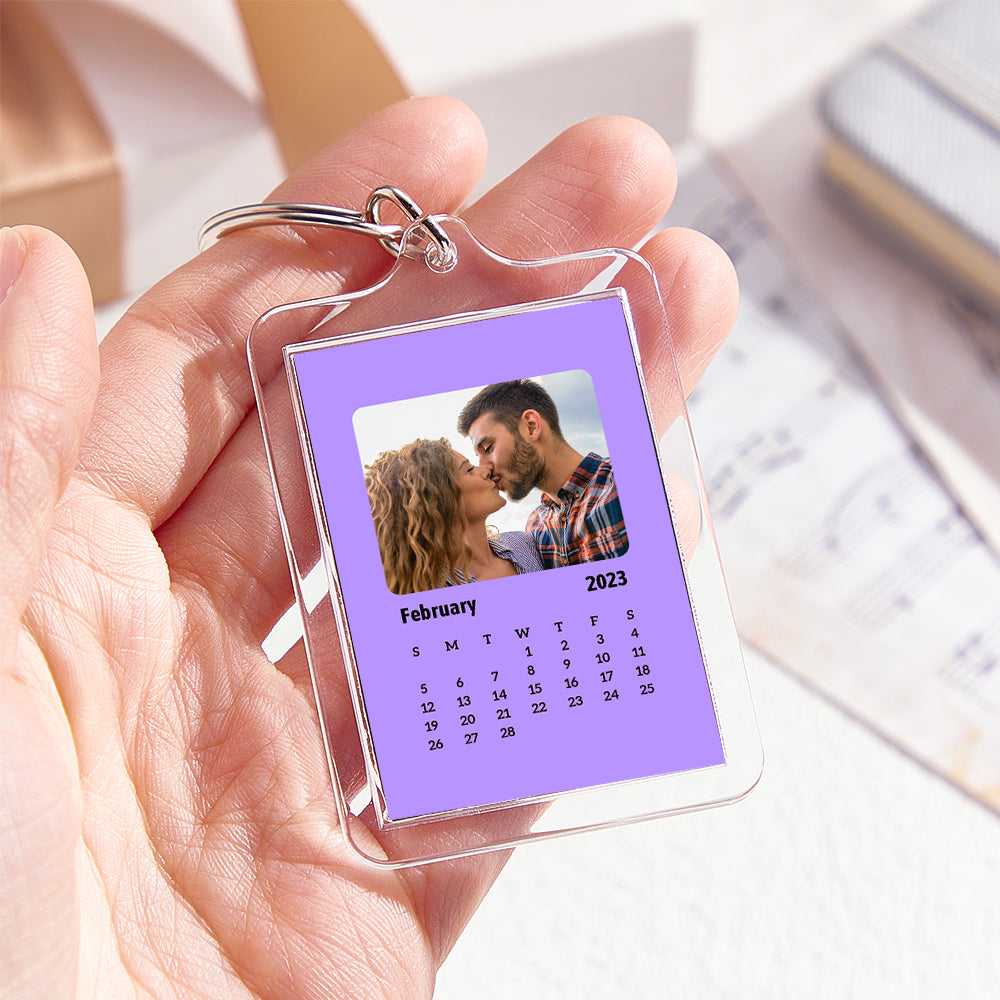 Custom Photo Engraved Calendar Keychain Personalized Colorful Acrylic Keychain Gifts for Couples