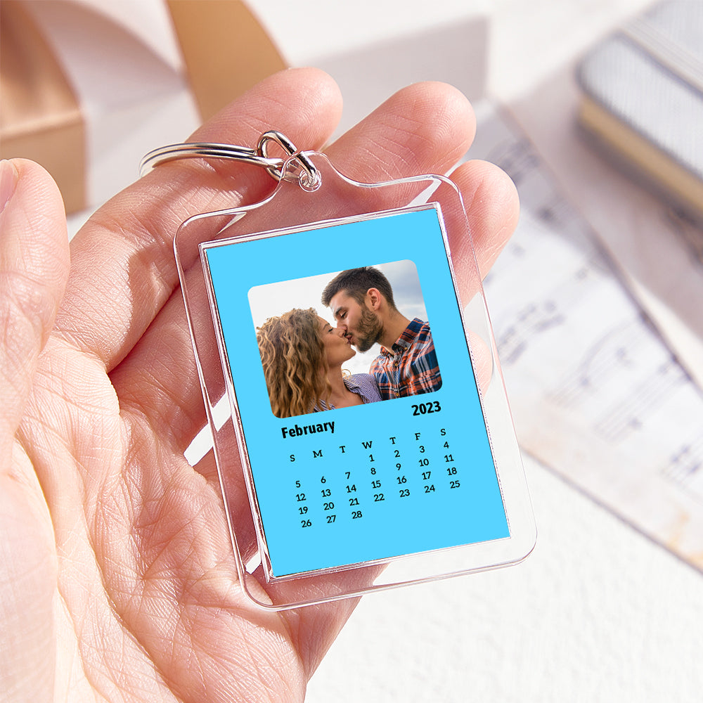 Custom Photo Engraved Calendar Keychain Personalized Colorful Acrylic Keychain Gifts for Couples
