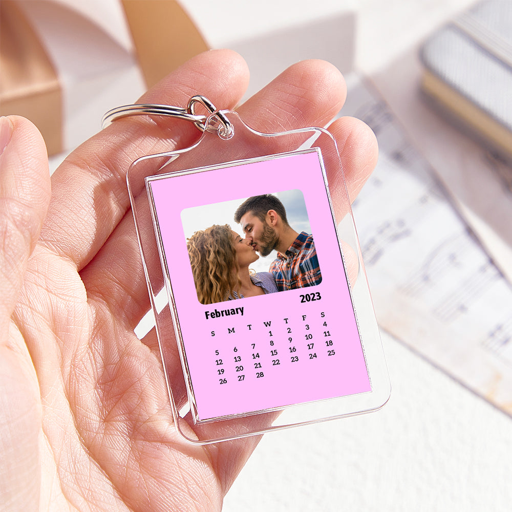 Custom Photo Engraved Calendar Keychain Personalized Colorful Acrylic Keychain Gifts for Couples