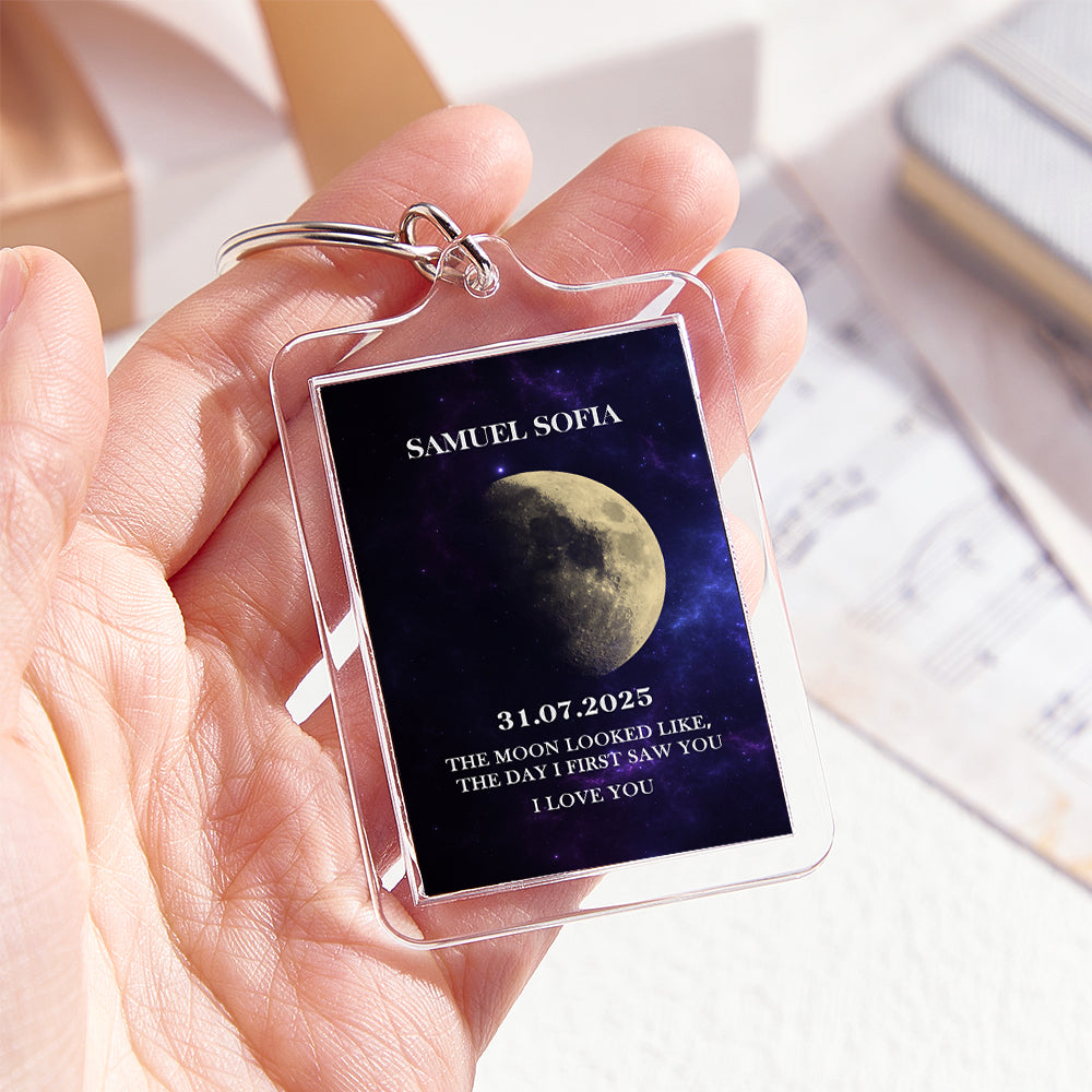 Custom Moon Phase Keychain Starry Sky Background Optional with Acrylic Shell