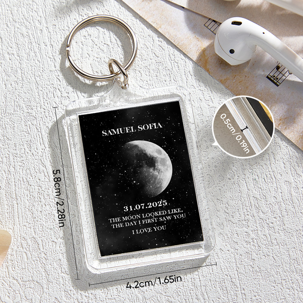Custom Moon Phase Keychain Starry Sky Background Optional with Acrylic Shell