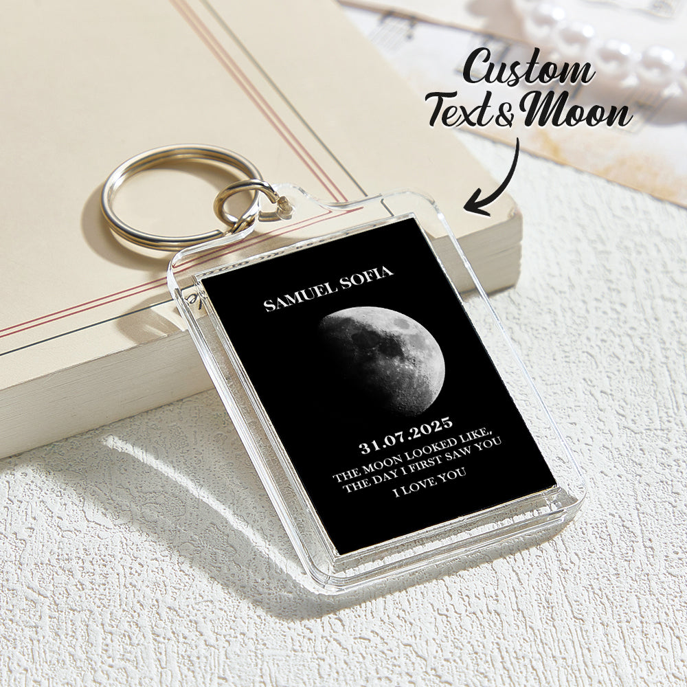 Custom Moon Phase Keychain Starry Sky Background Optional with Acrylic Shell