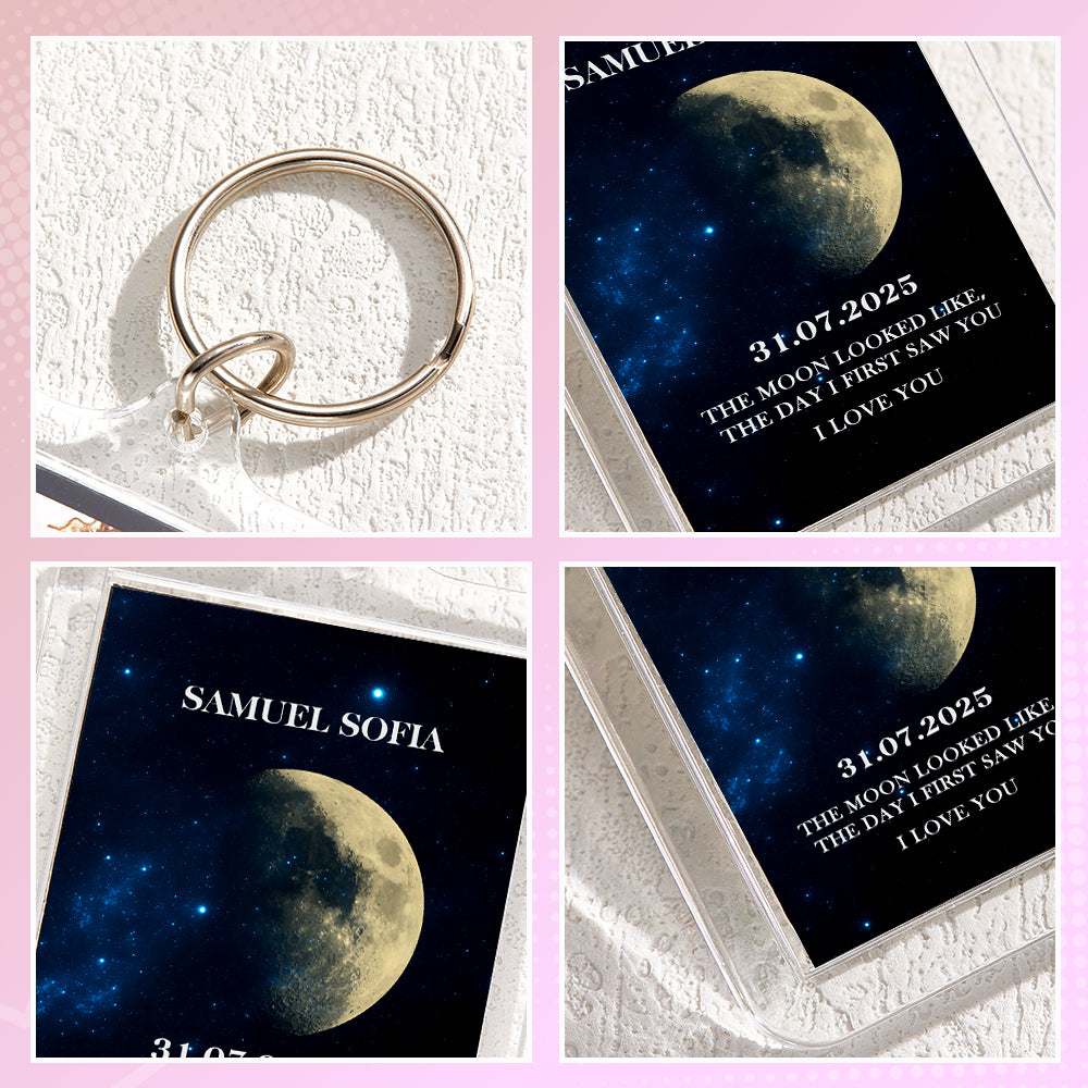 Custom Moon Phase Keychain Starry Sky Background Optional with Acrylic Shell