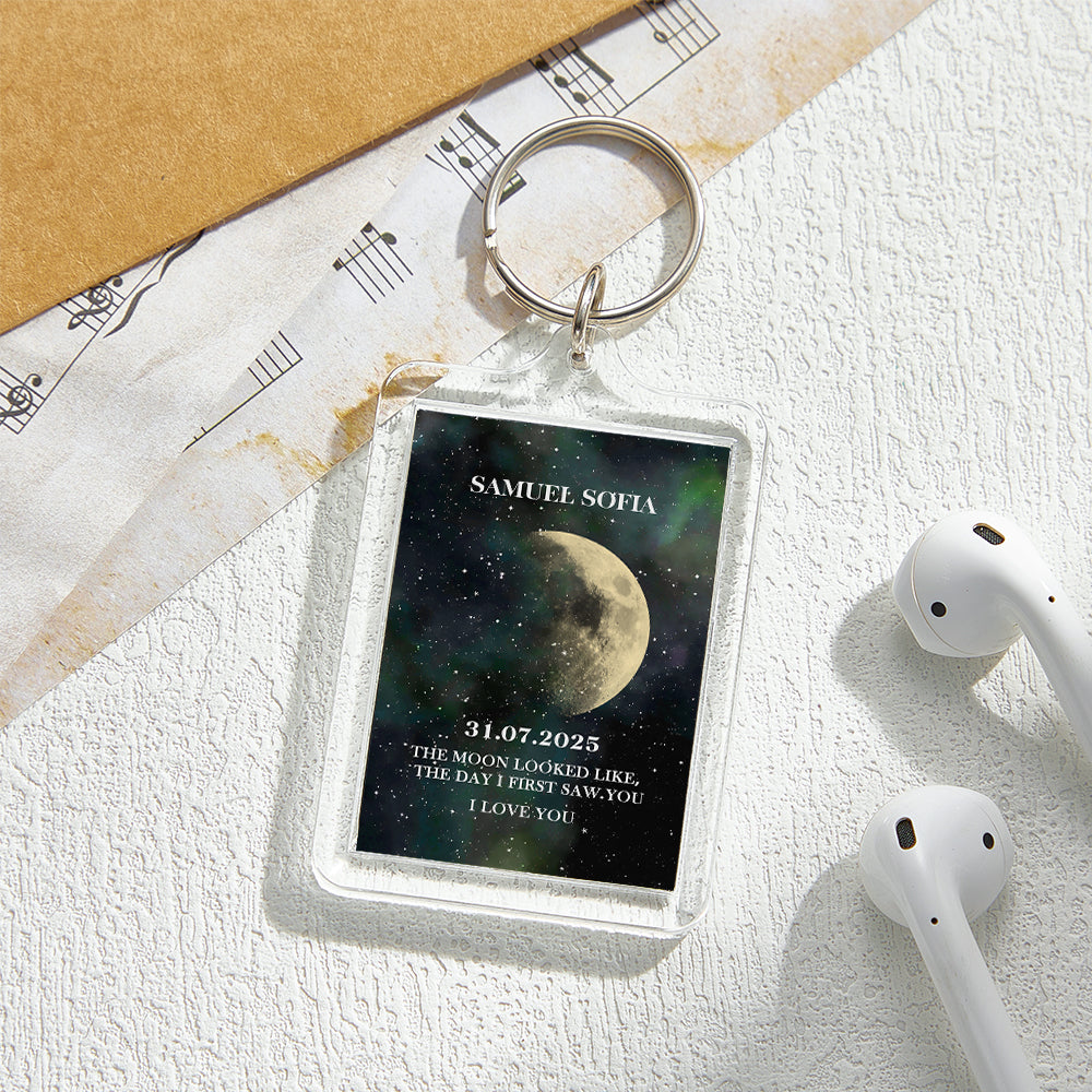 Custom Moon Phase Keychain Starry Sky Background Optional with Acrylic Shell