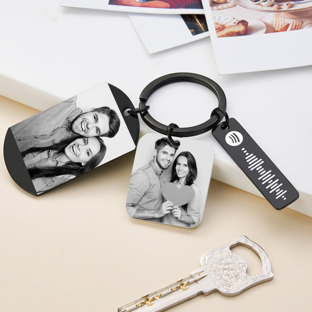 Personalized Spotify Calendar Keychain Custom Picture & Music Song Code Couples Photo Keyring Gifts for Valentine's Day