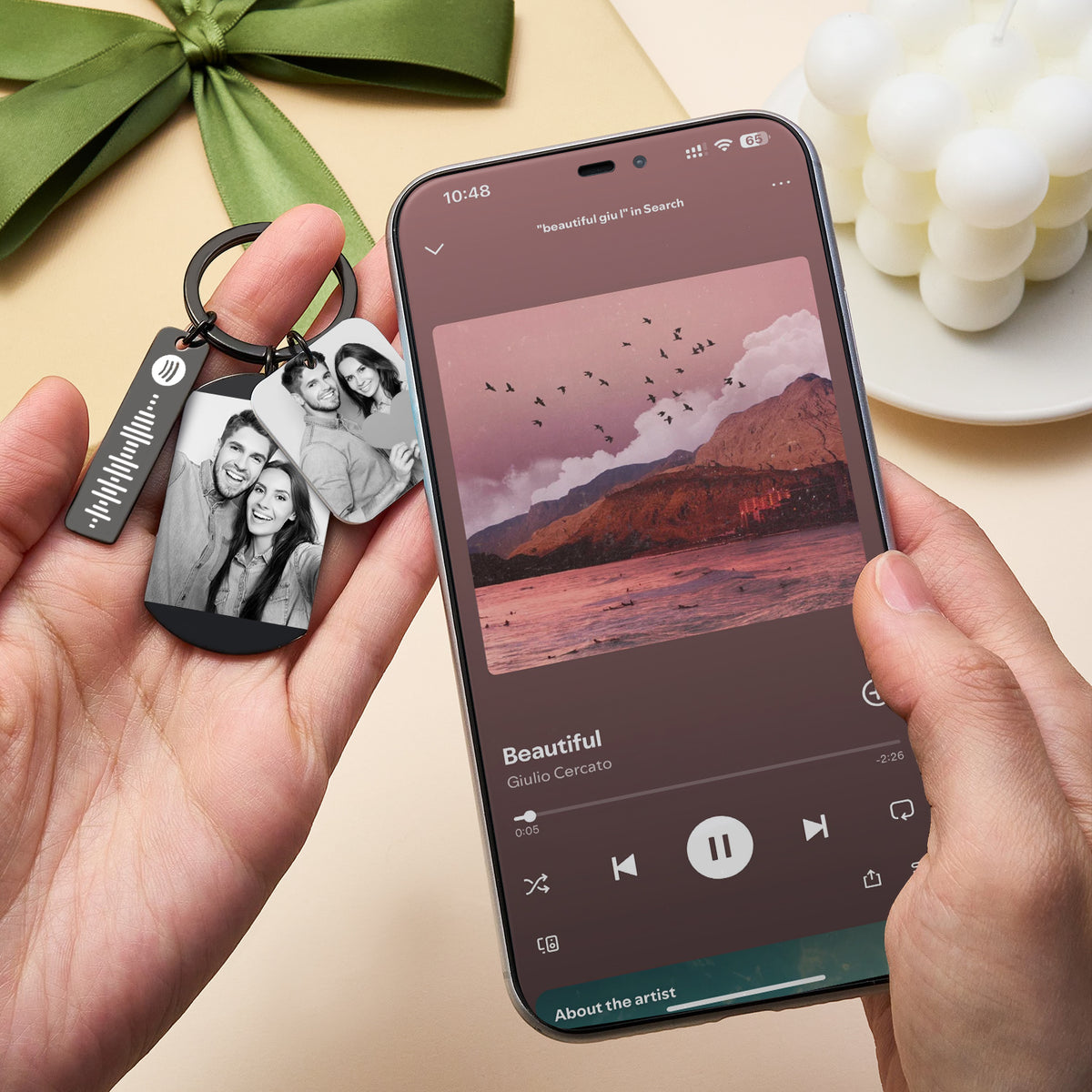 Personalized Spotify Calendar Keychain Custom Picture & Music Song Code Couples Photo Keyring Gifts for Valentine's Day
