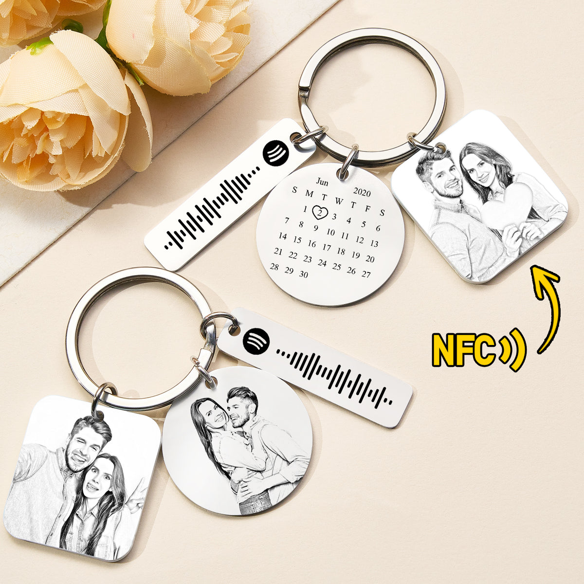 Custom NFC Photo Calendar Spotify Keychain Custom Song Keychain Gift for Lover