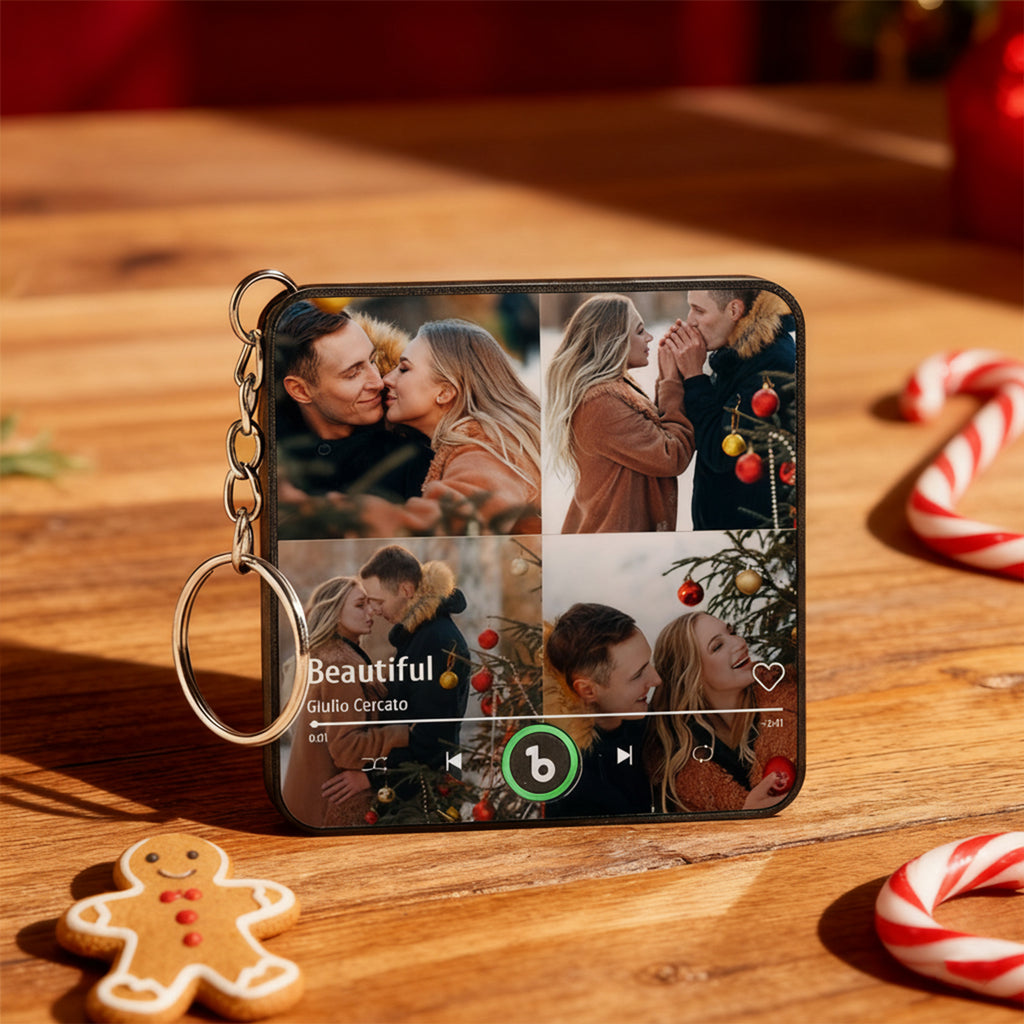 Personalized 4 Photo Music KeyChain Music Box Bag Charm That Plays Music Without Cell Phone Anniversary Gifts