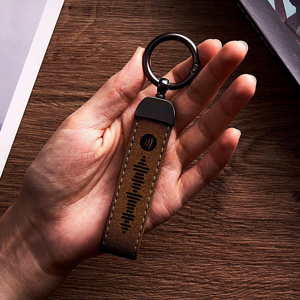 Custom Spotify Keychain Gift With Song BarCode Leather Keychain Gift For Her Boyfriend Girlfriend Gift