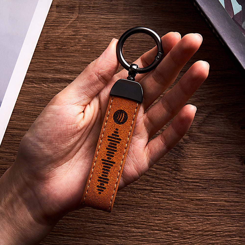 Custom Spotify Keychain Gift With Song BarCode Leather Keychain Gift For Her Boyfriend Girlfriend Gift