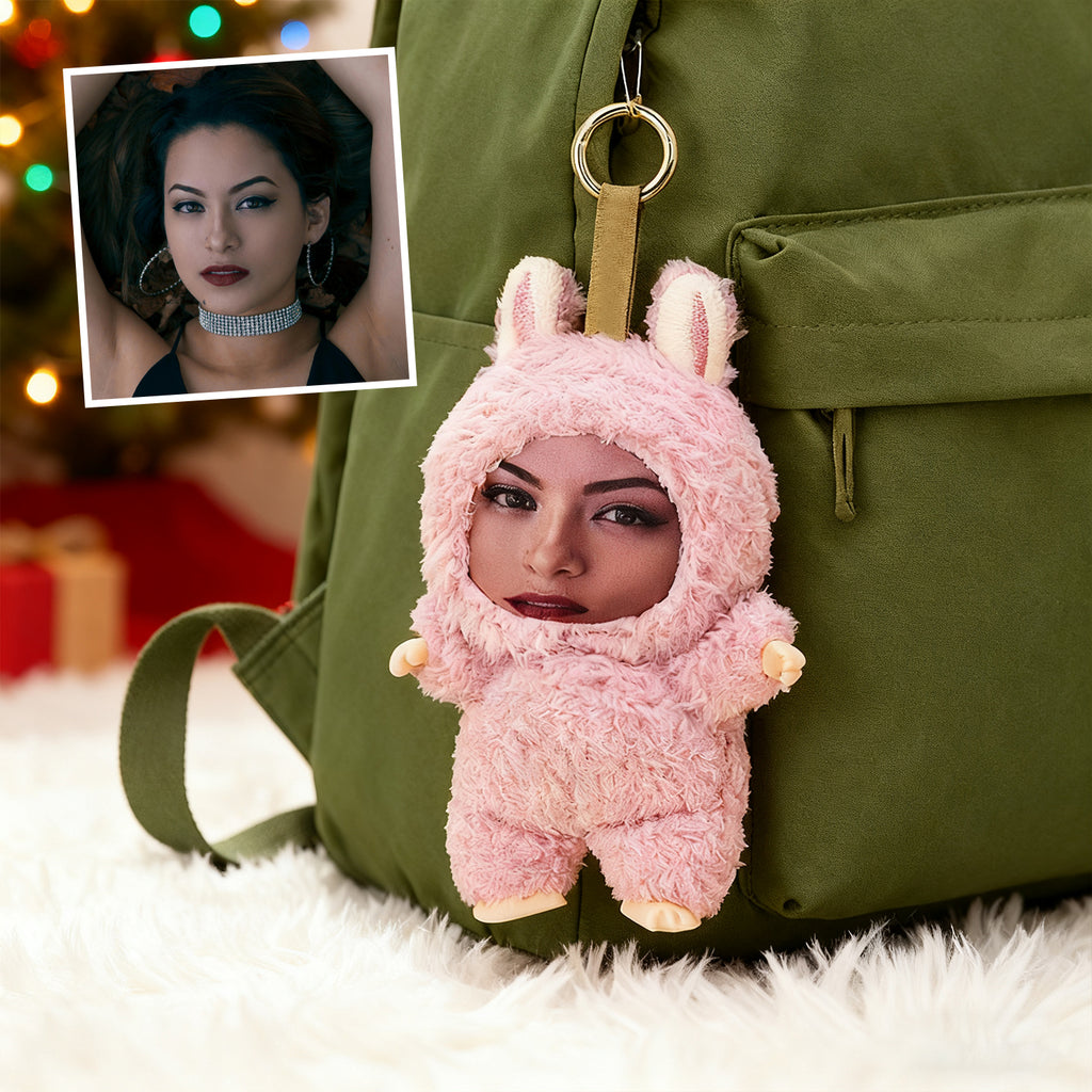 Custom Photo Keychain Doll DIY Plush Big Face Doll Pendant Prank Friend Doll Pendant