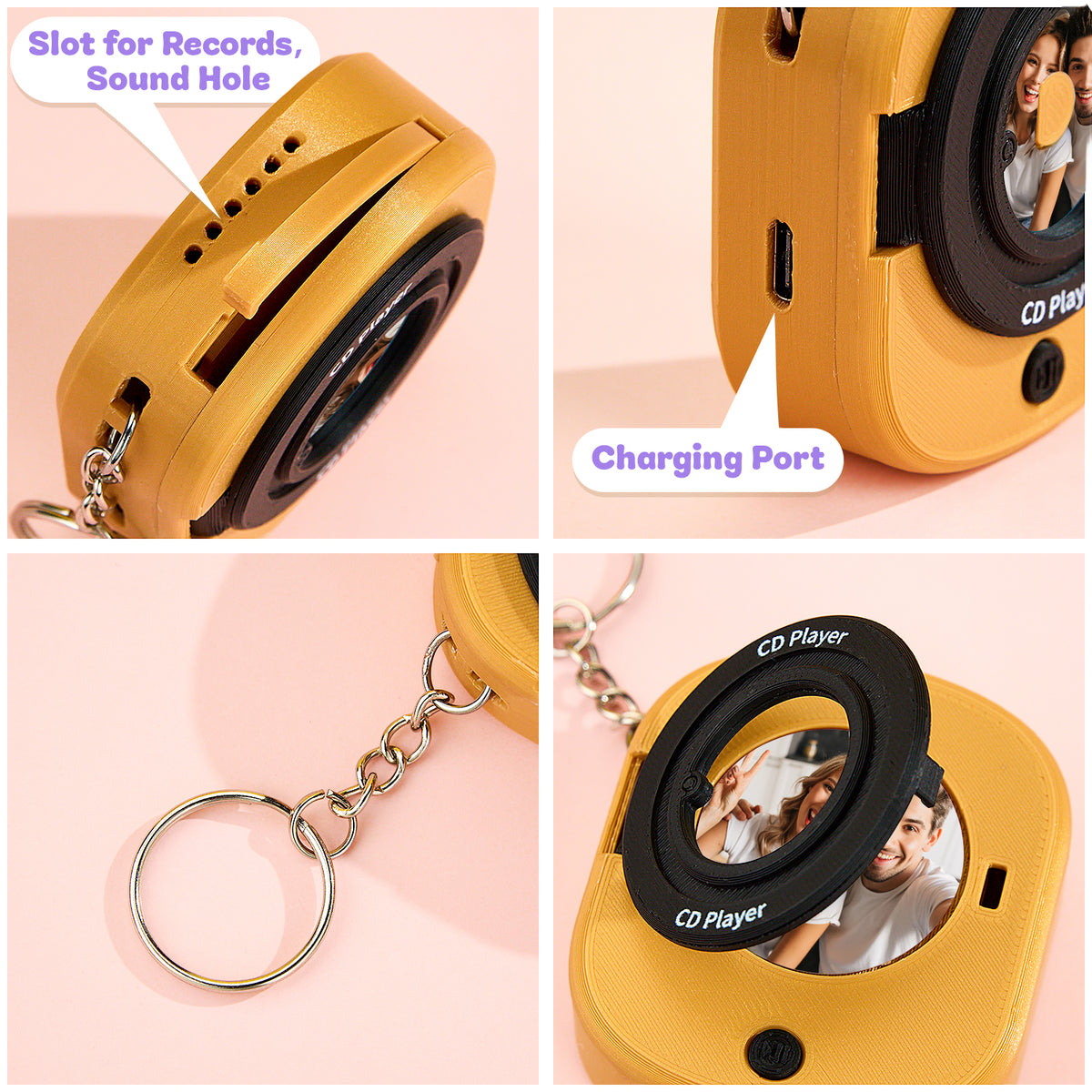 Custom Music CD Record Player Keychain Photo Keychain with Removable Disc