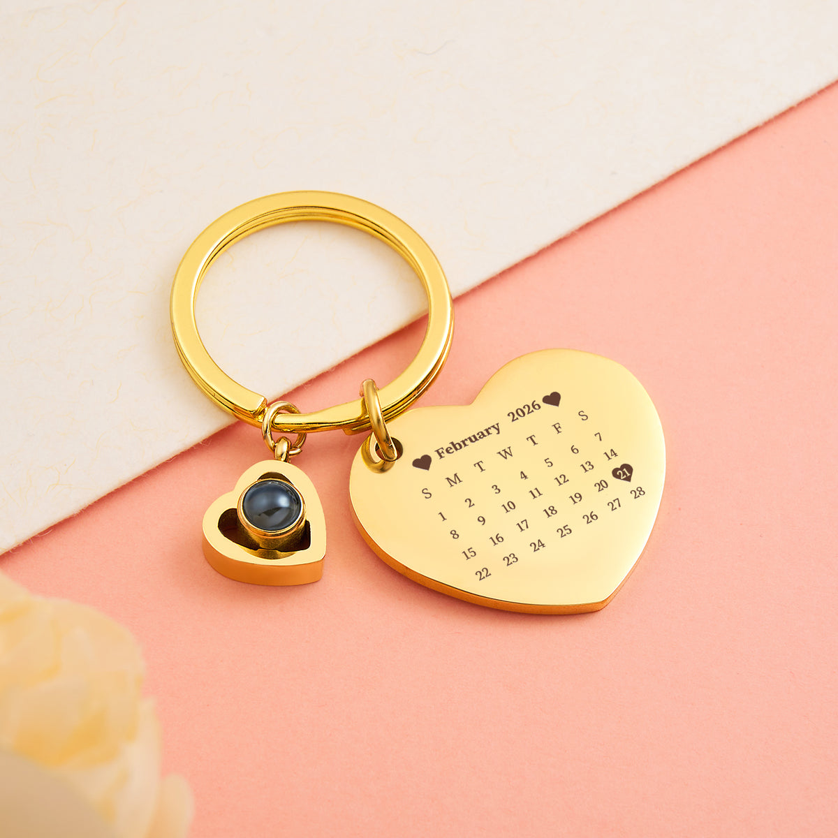 Custom Photo Calendar Keychain Heart Projection Keychain Christmas Gift