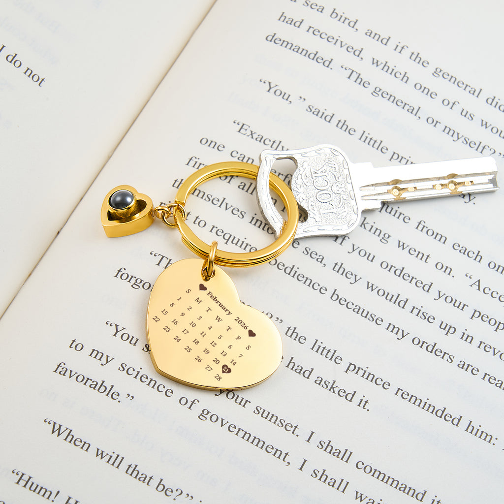 Custom Photo Calendar Keychain Heart Projection Keychain Christmas Gift